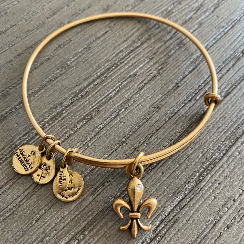 Gold Alex and Ani French Royalty charm bracelet